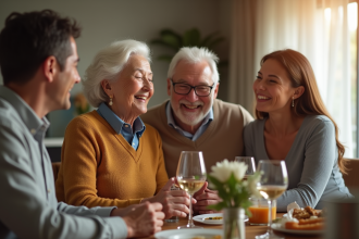 Couple agee celebrant 35 ans de mariage en famille