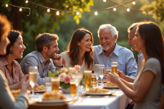 Famille multigenerationale célébrant un anniversaire de mariage