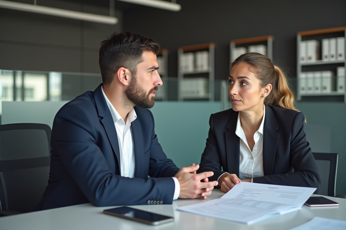 Deux collègues en pleine discussion tendue au bureau