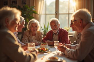 Couple âgé célébrant 70 ans de mariage en famille