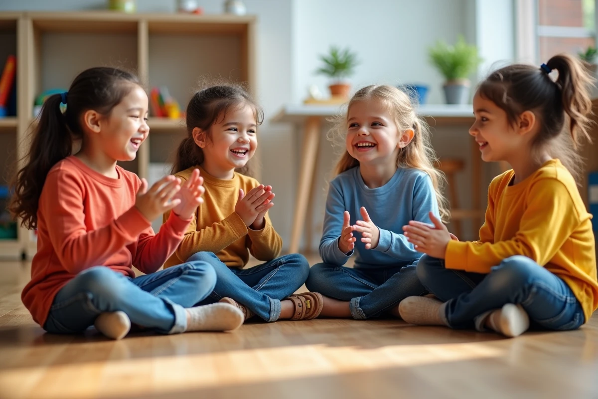 Groupe d'enfants chantant la chanson Trois Petits Chats