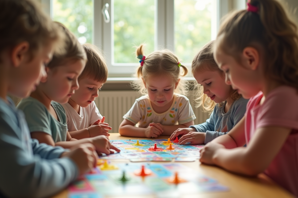 Groupe d'enfants de 3 ans jouant avec des jeux éducatifs lumineux