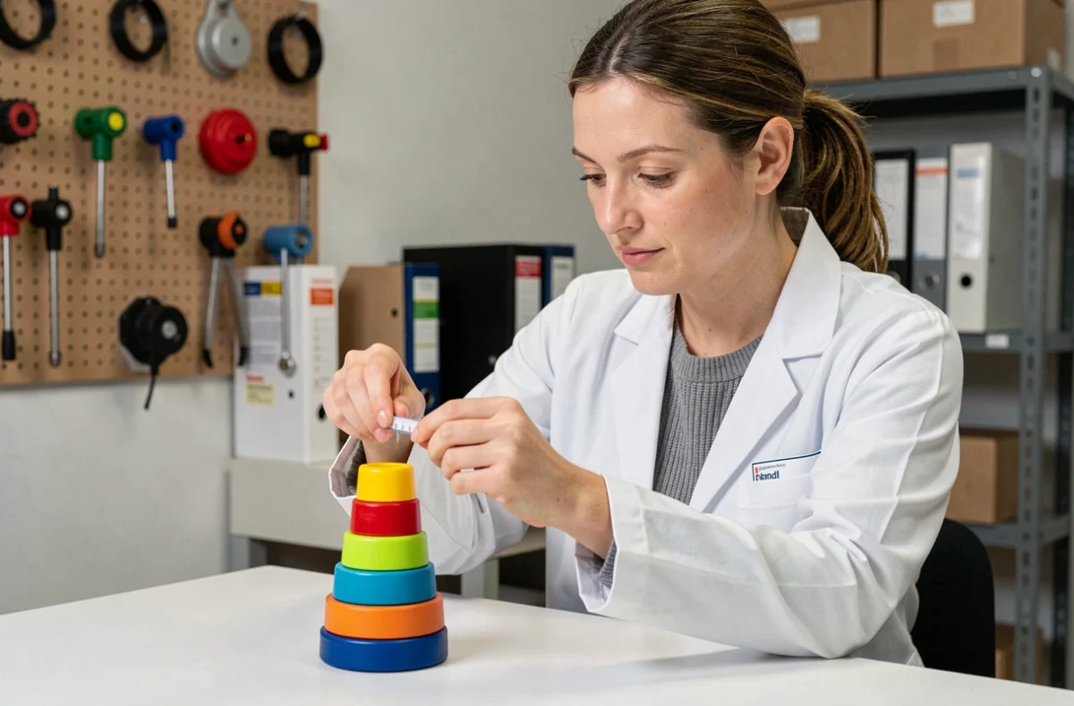 Experte en sécurité des jouets évaluant des jouets Montessori adaptés aux enfants de 1 an