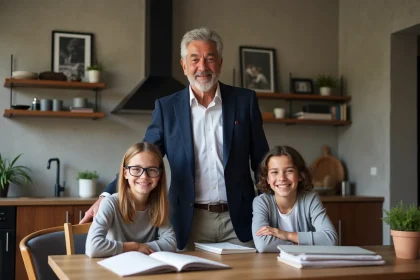Groupe familial dans une cuisine parisienne moderne