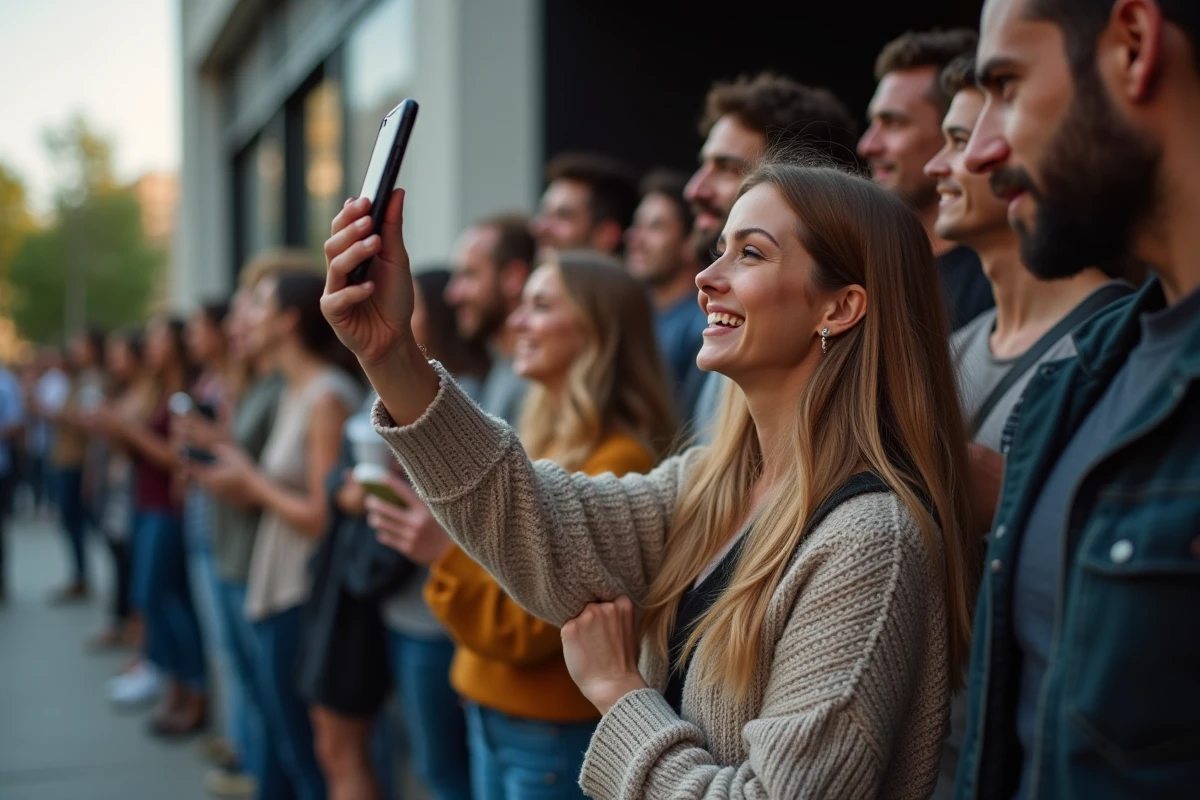 Groupe de fans attendent devant une salle de concert