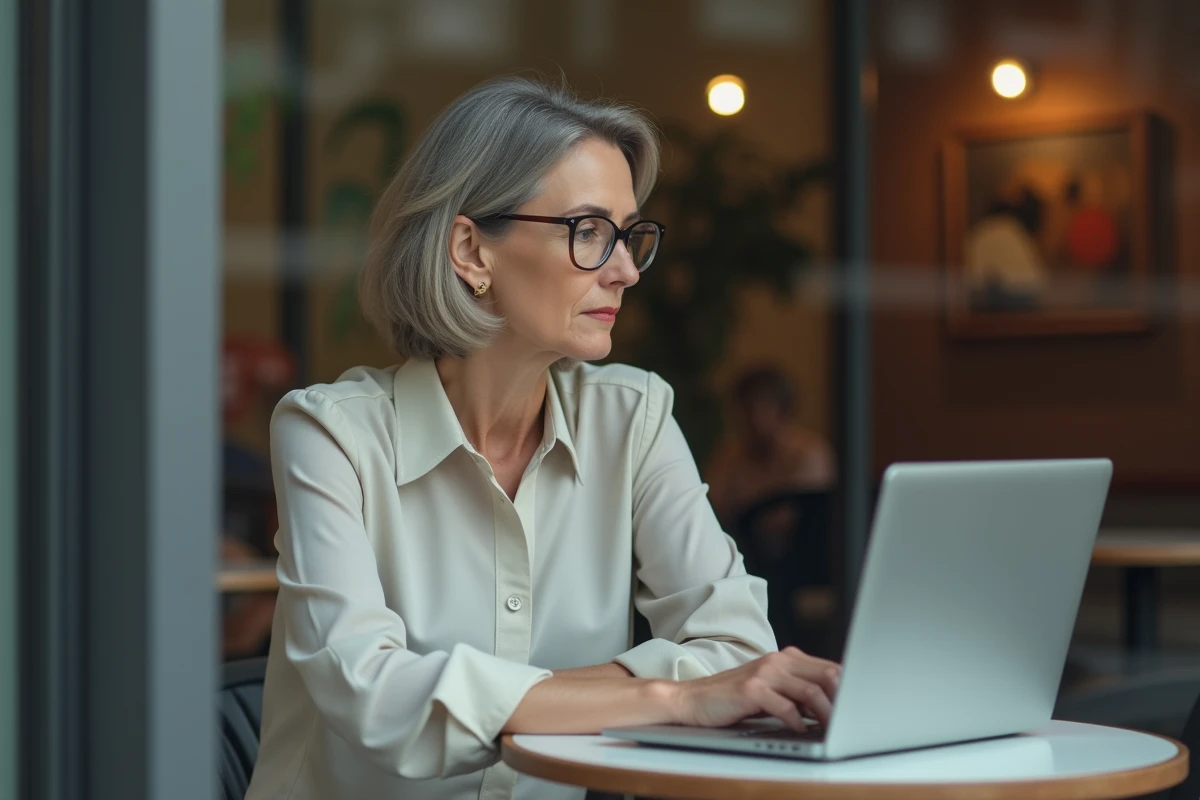 Femme professionnelle assise au café avec ordinateur fermé