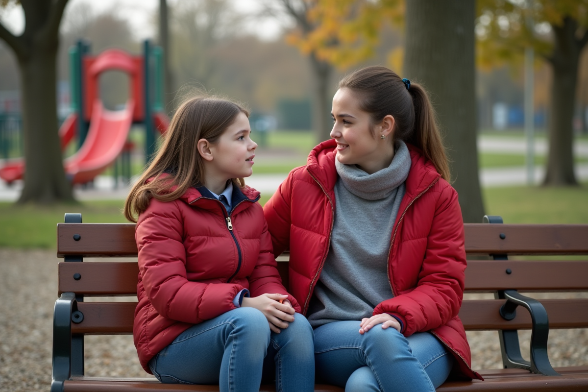 Fille de 9 ans avec une enseignante dans un parc