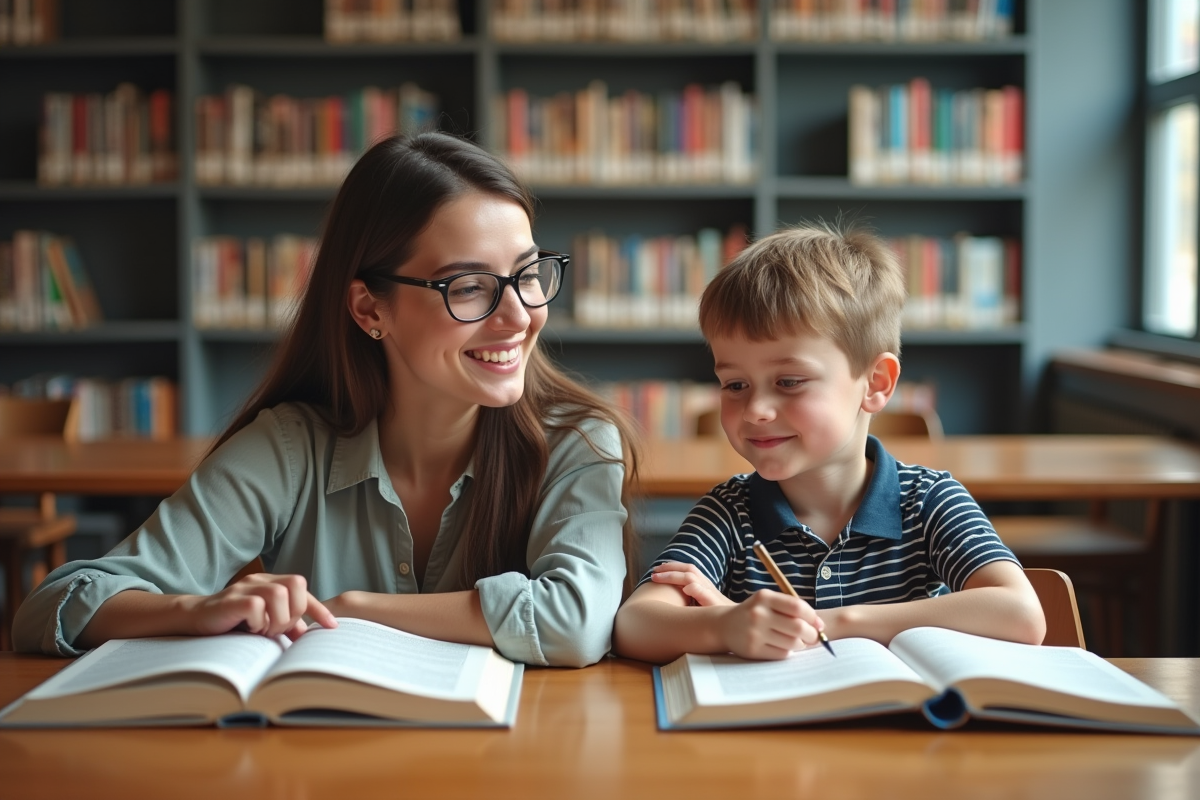 Jeune femme et frère étudiant dans une bibliothèque