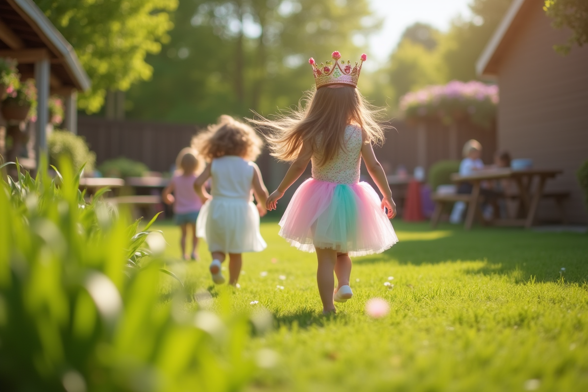 Jeune fille courant dans un jardin lors d