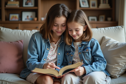 Fille et mère lisant ensemble sur un canapé