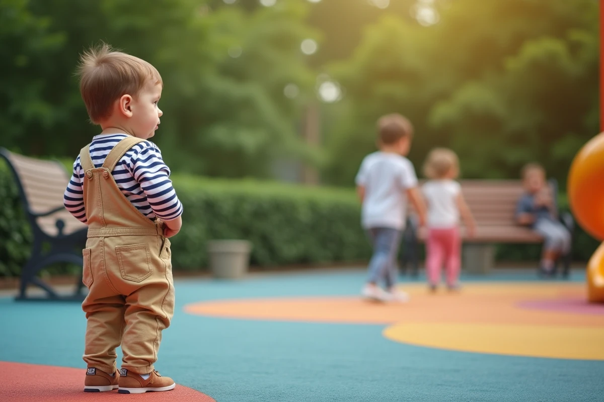 Enfant de 17 mois dans un parc de jeux extérieur