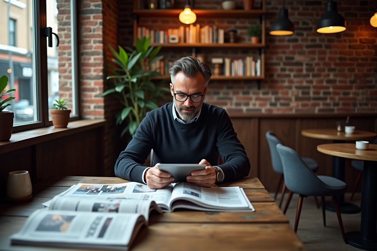 Homme d affaires détendu dans un café avec tablette