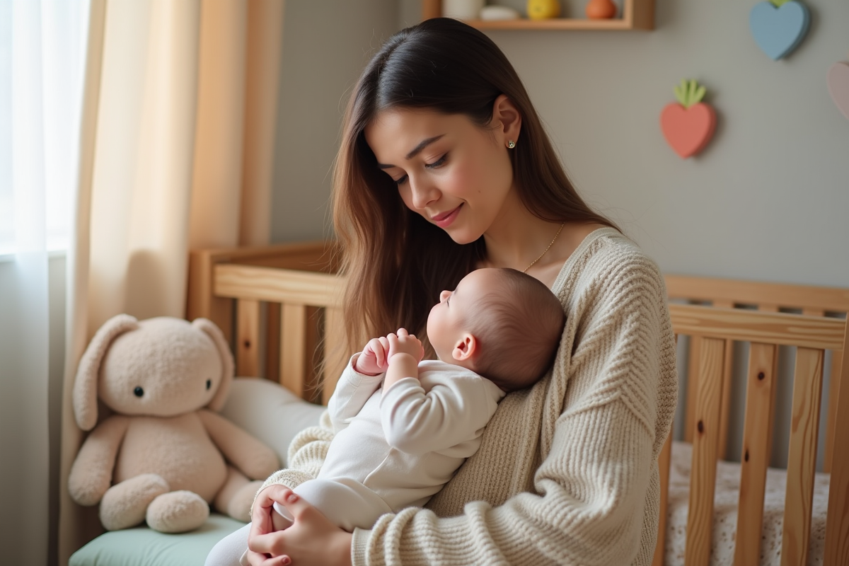 Maman allaitant son bébé dans un environnement chaleureux