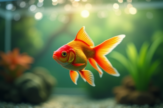 Poisson rouge nageant dans un aquarium lumineux et clair